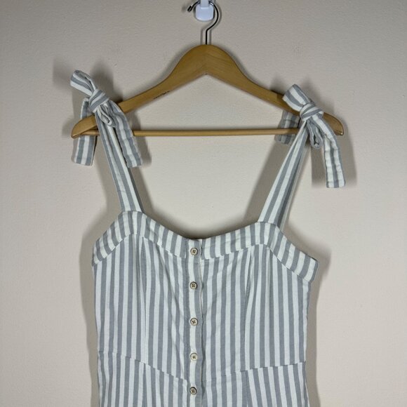 Faherty Tie Strap Organic Cotton Stripe Midi Dress Womens Size S Pockets Capsule - Picture 3 of 8